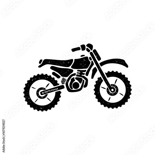 A minimalist silhouette of a vintage motocross bike. Captures the raw essence of off-road adventure and retro scrambler culture