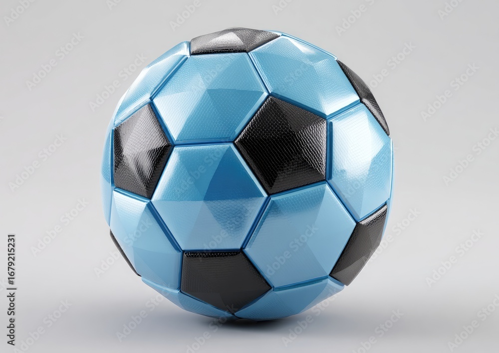 Naklejka premium Light blue and black soccer ball on a plain background