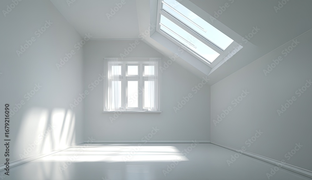 Fototapeta premium Empty white attic room