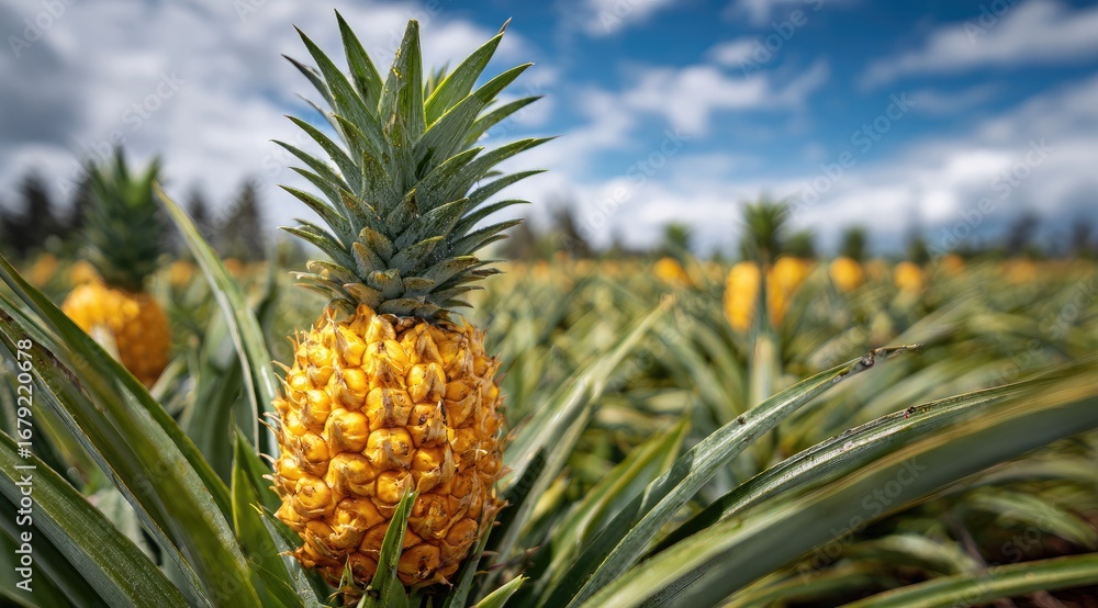 Obraz premium Close-up of a pineapple in a field