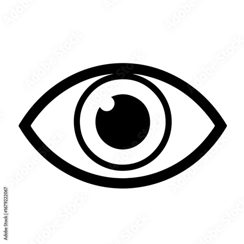 Stylized Black and White Human Eye Icon with Bold Outline and Pupil