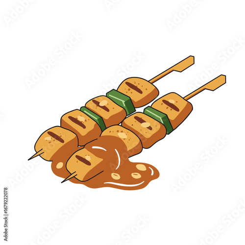 Grilled Tofu Skewers with Peanut Sauce and Green Peppers