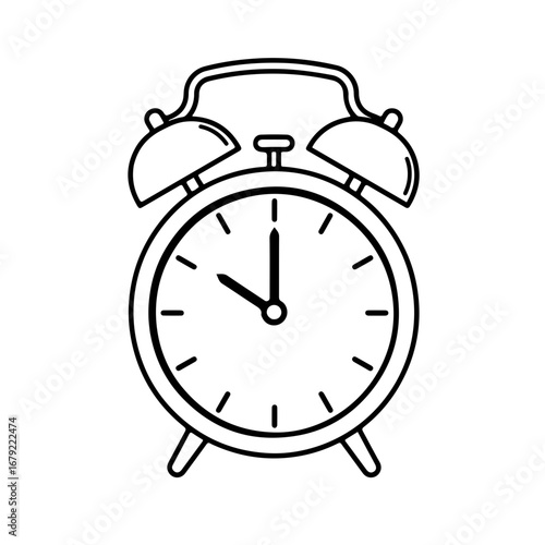 Classic Alarm Clock Illustration with Bells and Hour Hand at Ten