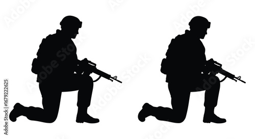 Two Soldier Silhouettes Kneeling with Rifles