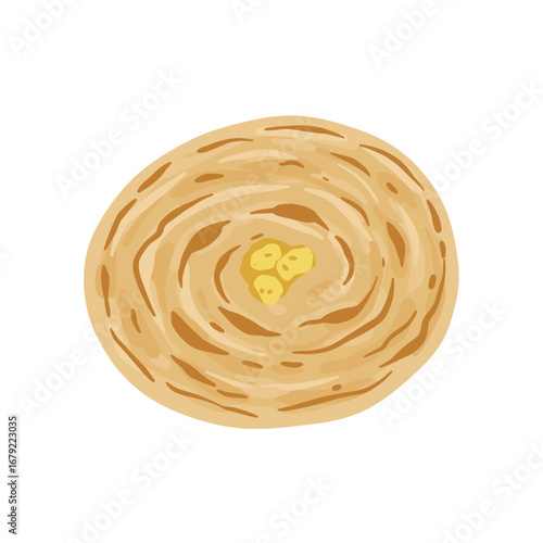 Deliciously Layered Flatbread with Melted Butter in the Center, Isolated.
