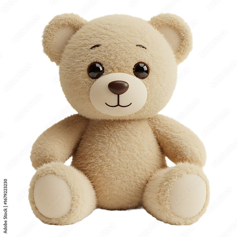 Fototapeta premium Adorable plush teddy bear sitting upright with friendly expression and soft fur texture transparent background