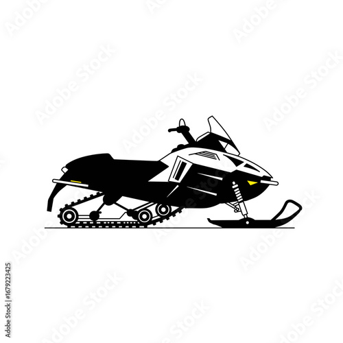 Sleek Black and White Snowmobile Vector Illustration for Winter Adventures
