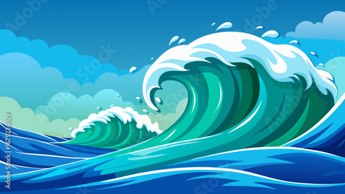 Ocean waves crest under a cloudy sky, a dynamic and vibrant seascape scene