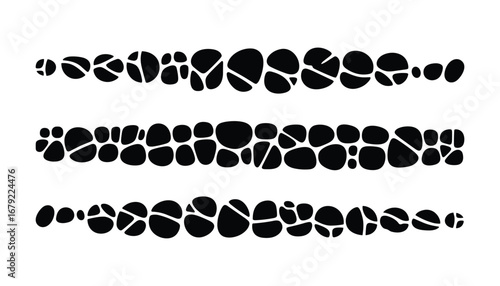 Abstract Pebble Stone Line Border Pattern, Black and White Vector Illustration