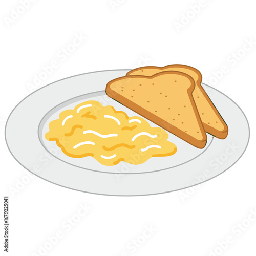 Cartoon breakfast plate with scrambled eggs and two slices of toast