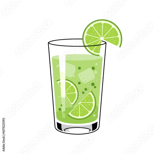 Refreshing Lime Drink in Tall Glass with Ice Cubes