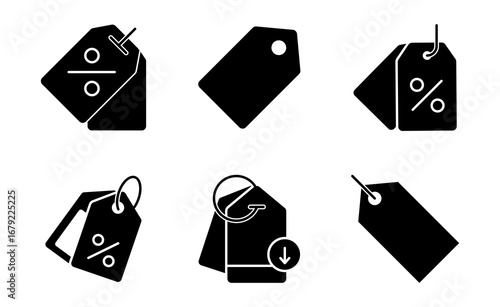 Tag percent set of web icons in line style.  Tag percent, Discount, Sale, Promotion, Offer, Deal, Price, Label and Shopping. Vector illustration