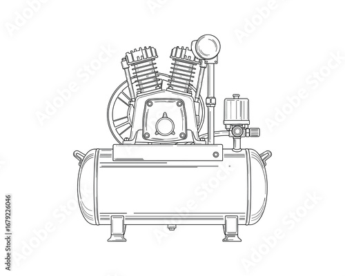 Black and White Air Compressor Machine Isolated Vector Illustration