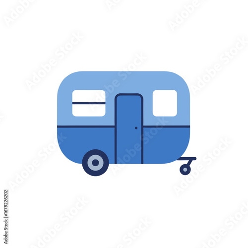 Blue Caravan Icon: Simple Two-Tone Travel Trailer Illustration