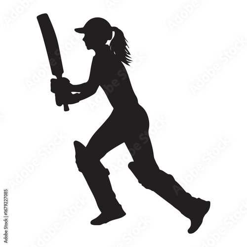 Powerful Female Cricket Player Silhouette: Sports Action Graphic silhouette