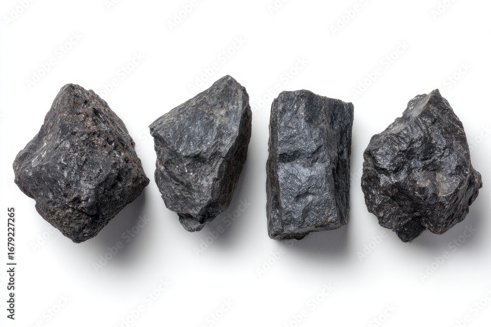 Naklejka premium Four dark gray rocks on a white background