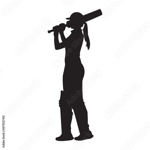 Powerful Female Cricket Player Silhouette:  Cricket Athlete, Sportswoman Icon, Vector Graphic silhouette