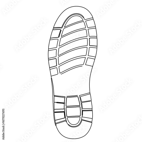 Detailed Line Drawing of a Shoe Sole with a Unique Tread Pattern