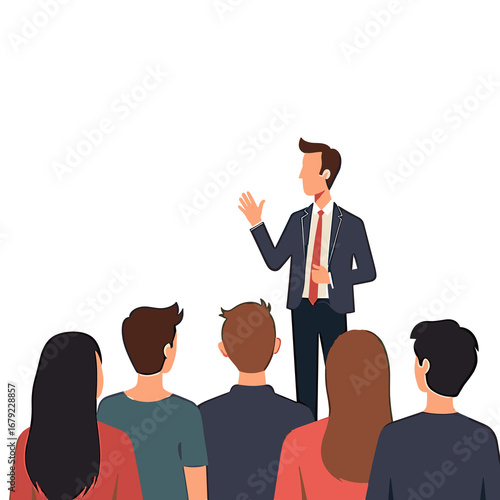 Business Presentation: A Speaker Addressing an Audience in a Meeting or Conference Setting, Vector Illustration