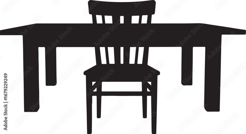Fototapeta premium Wooden Dining Chair with table in silhouette white background.