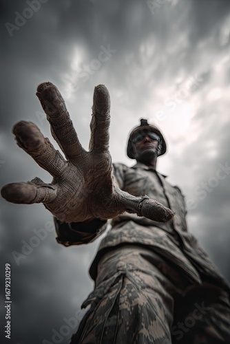 army soldier reaching hand dramatic symbolic concept