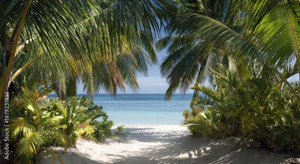 Fototapeta premium Tropical beach path through palm trees
