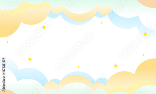 Childish Background of Clouds and Star Flat Frame border.