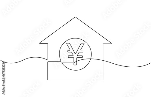 Dollar Sign on House Icon animation continuous one line drawing.