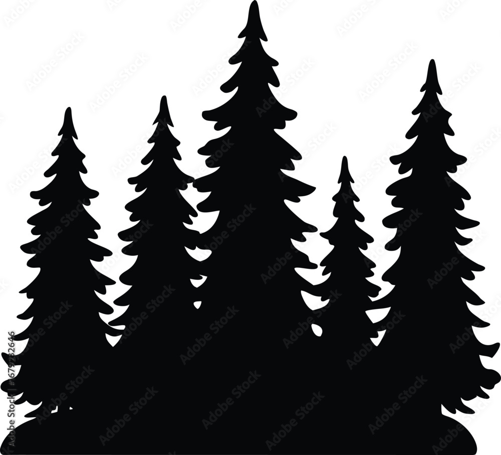 Fototapeta premium Pine Tree Forest Silhouette Vector Graphic