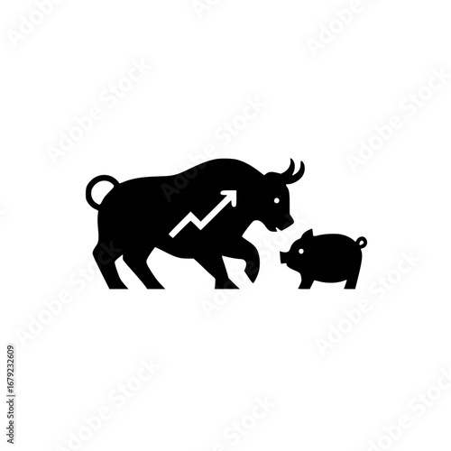 Pig and bull fight icon design with graphic elements for finance and stock market themes