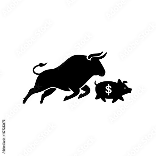 Finance bull pursuit of pig with dollar icon in bold economic metaphor vector design