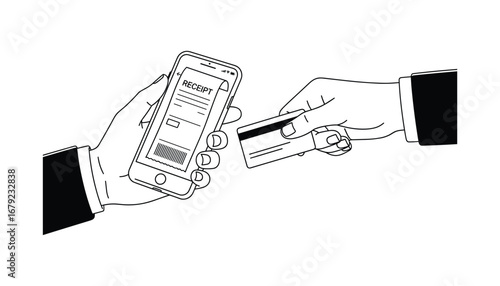 Paying with Credit Card using Phone Receipt, Financial Transaction Vector Illustration