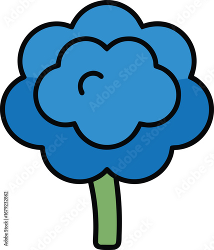 Blue Cauliflower Floret Icon on Transparent Background