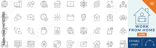 Work From Home icon collection set. Editable stroke.