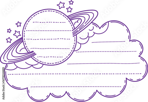 Space galaxy planet kids memo note frame. Children schedule or diary vector page. Kids planner checklist template or child To Do list memo note linear frame with Saturn space solar system planet