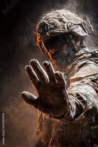 army soldier reaching hand dramatic symbolic concept