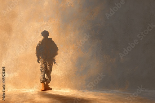army soldier shadow on wall symbolic artistic concept