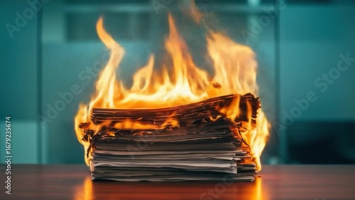 Burning paper stack represents data destruction and financial risk