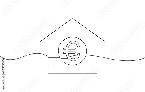 Dollar Sign on House Icon animation continuous one line drawing.
