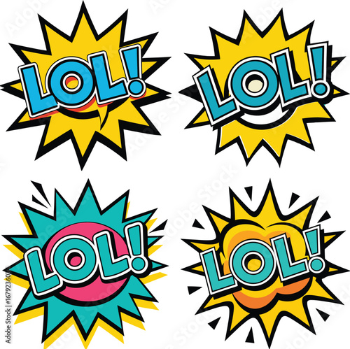 colorful comic book style explosions with lol text