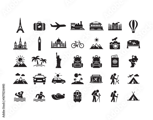 Journey. Icons. Vector. A collection of icons. Travel icons collection