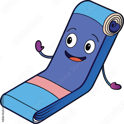 Vector cartoon blue yoga mat with smiling face