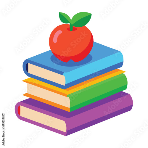 A classic back-to-school image of a red apple on a stack of books, symbolizing education and knowledge