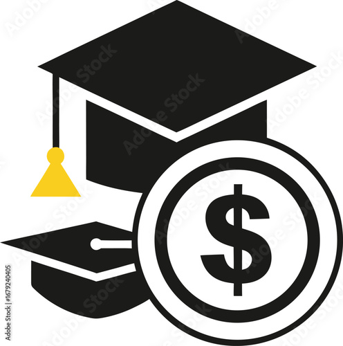 A simple black graduation cap and diploma icon represents the culmination of a student's academic journey