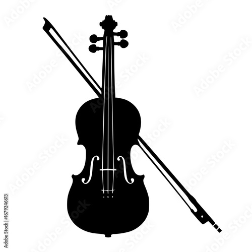 Black Silhouette Violin with Bow Vector Isolated on White Background