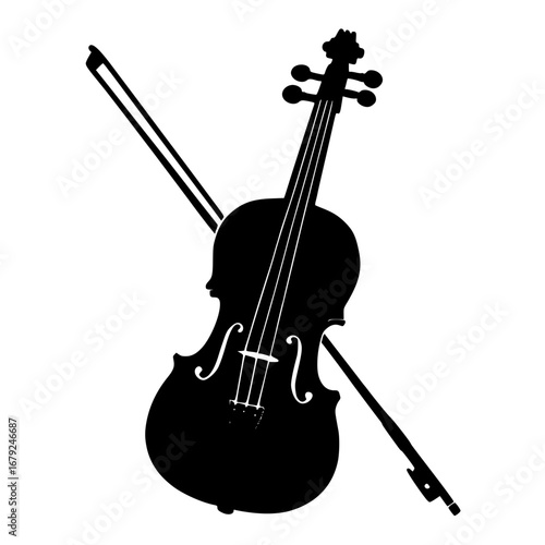 Black Silhouette Violin with Bow Vector Isolated on White Background