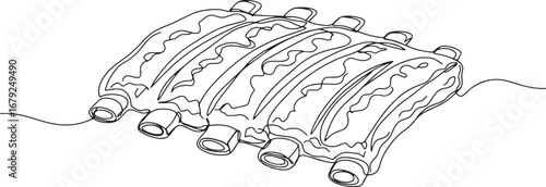 Monochrome continuous line drawing illustration of barbecue ribs