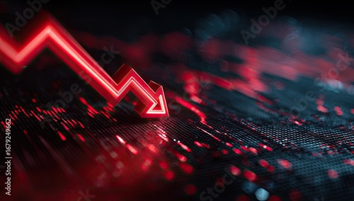 Red Downward Trend Graph on Dark Background.