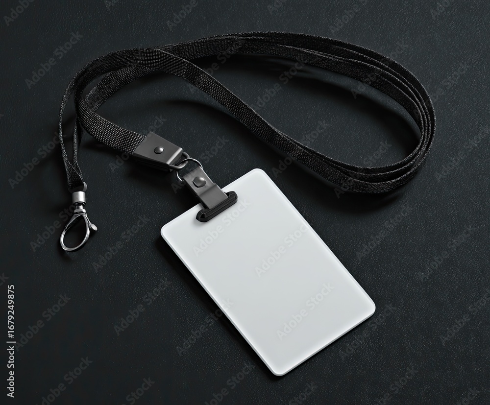Fototapeta premium Blank white identification card on a black lanyard