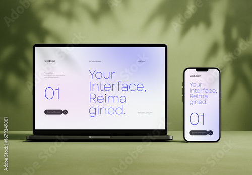 Laptop and Smartphone Screen UI Presentation Mockup on Green Background